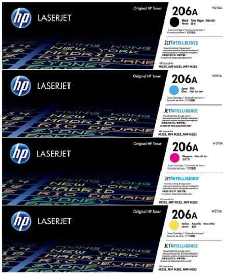 HP LaserJet Toner Cartridges 206A Original Toner 4 Pack (W2110A) Black   (W2111A) Cyan / (W2112A)  Yellow / (W2113A) Magenta